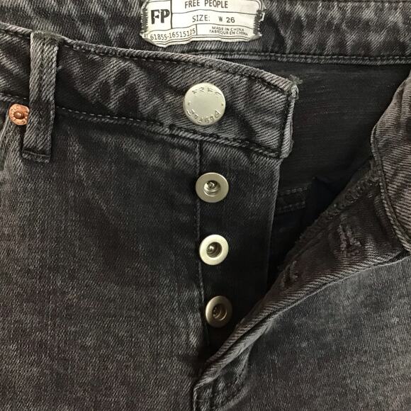 FREE PEOPLE Jeans Acid Wash Button Fly Raw Hem Ankle Dk Gray Skinny Jean sz 26 - Picture 7 of 11